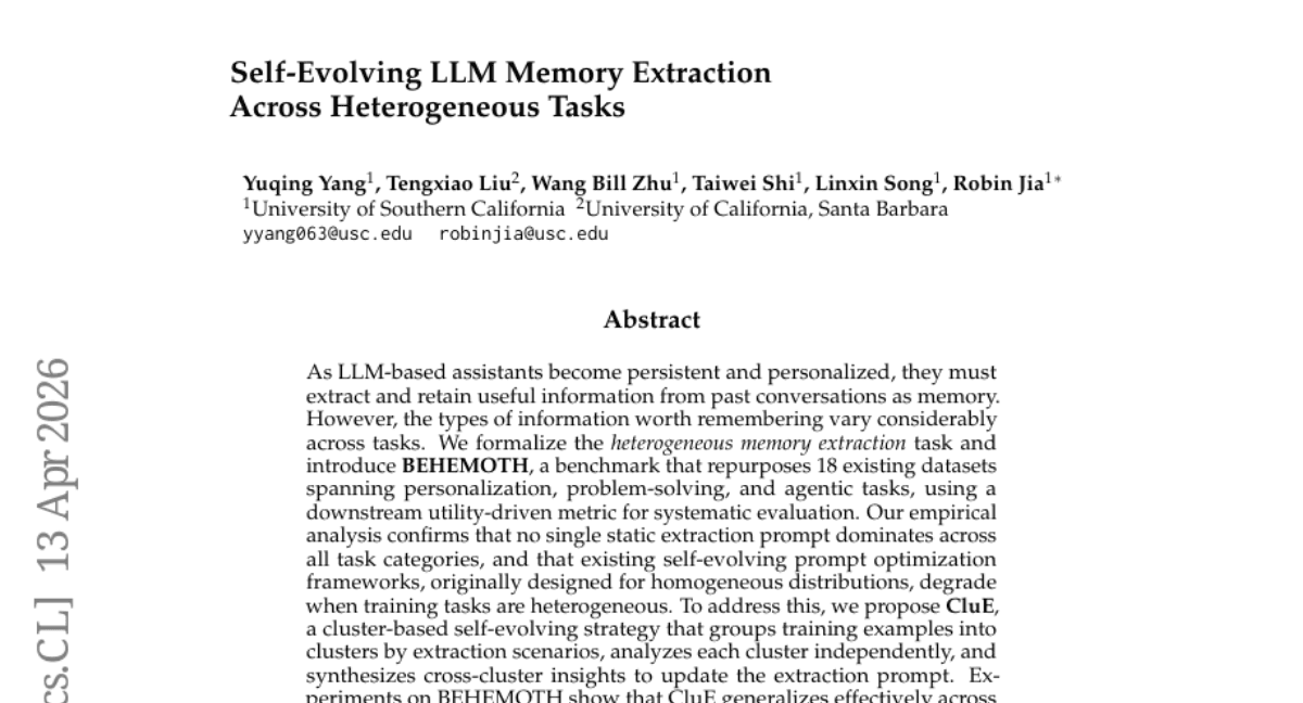 Self-Evolving LLM Memory Extraction Across Heterogeneous Tasks