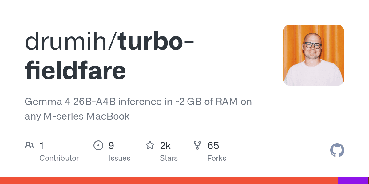 Turbo Fieldfare — Gemma 4 26B runs in about 2 GB… | AI/TLDR
