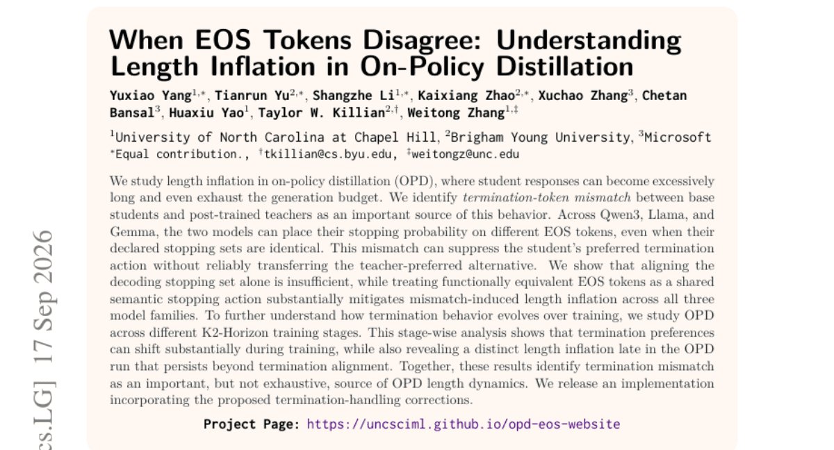 When EOS Tokens Disagree: Understanding Length Inflation in On-Policy Distillation