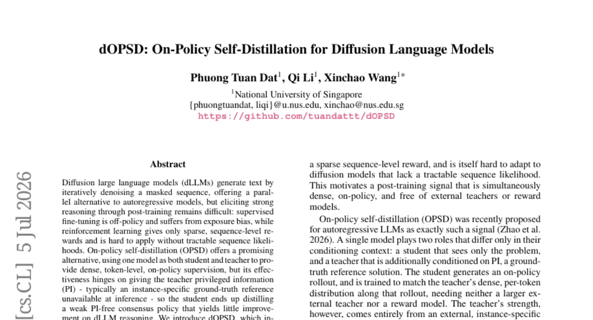 dOPSD: On-Policy Self-Distillation for Diffusion Language Models