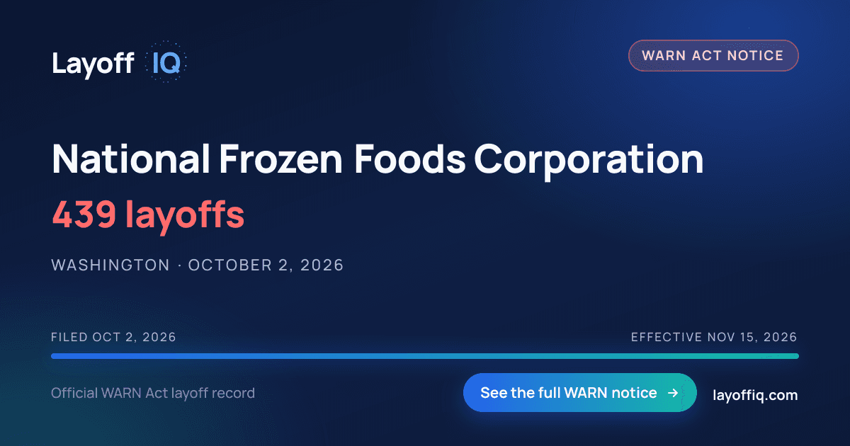 National Frozen Layoffs: 439 Jobs in WA – 2026