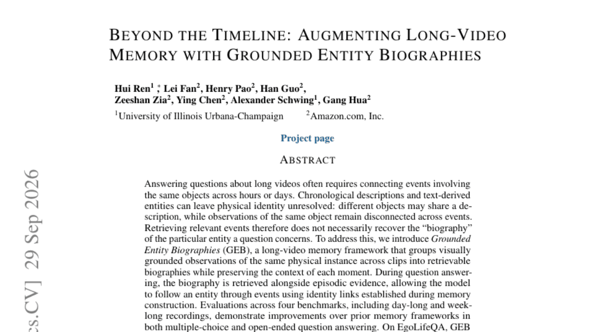Beyond the Timeline: Augmenting Long-Video Memory with Grounded Entity Biographies