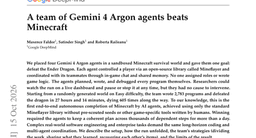 A team of Gemini 4 Argon agents beats Minecraft