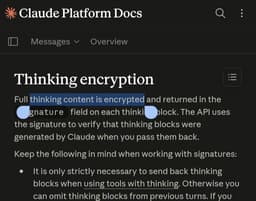@zainhasan6: FACT: OAI/Ant "reasoning"/"thinking" tokens you get back are encrypted/summarized.

QUESTION: How do...