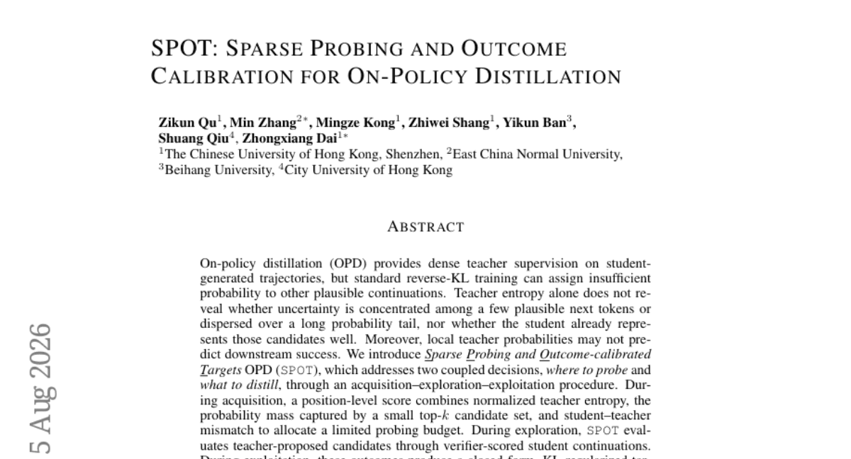 SPOT: Sparse Probing and Outcome Calibration for On-Policy Distillation