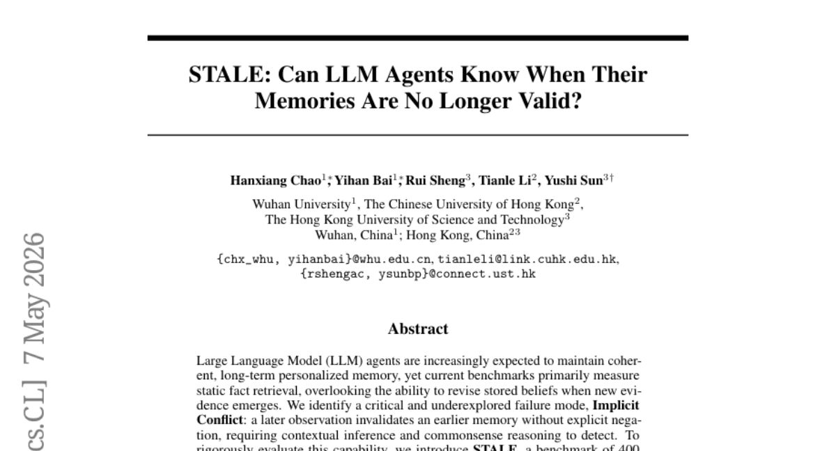 STALE: Can LLM Agents Know When Their Memories Are No Longer Valid?