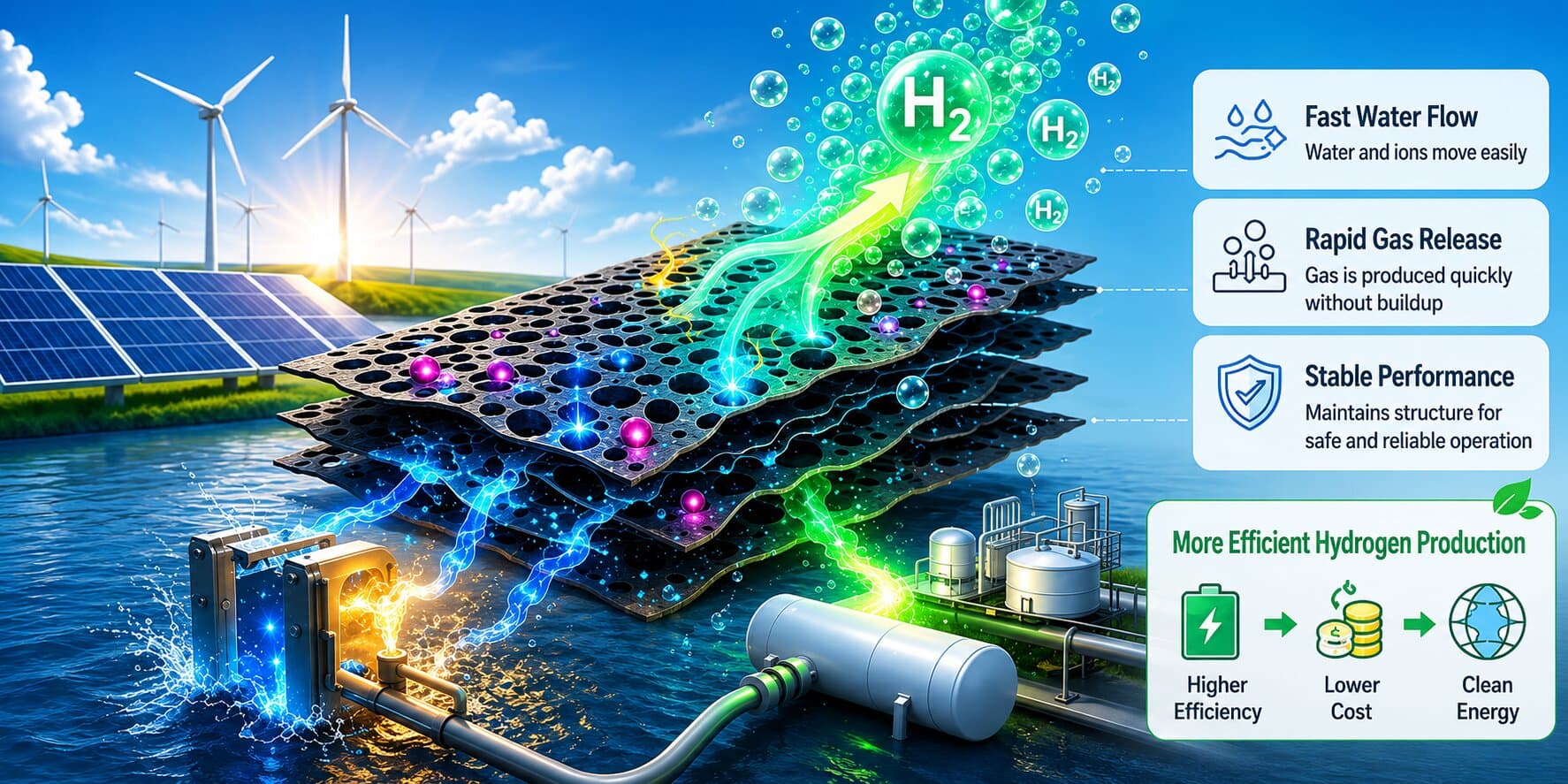 Redesigned catalyst pathways vent bubbles fast and boost green hydrogen efficiency