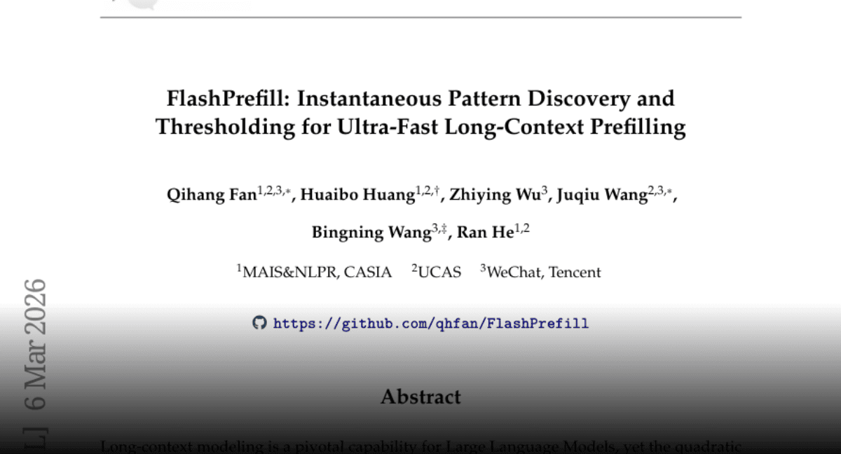 Paper page - FlashPrefill: Instantaneous Pattern Discovery and Thresholding for Ultra-Fast Long-Context Prefilling