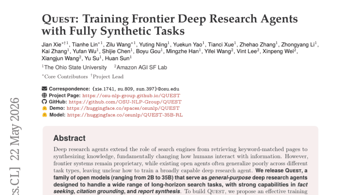 QUEST: Training Frontier Deep Research Agents with Fully Synthetic Tasks