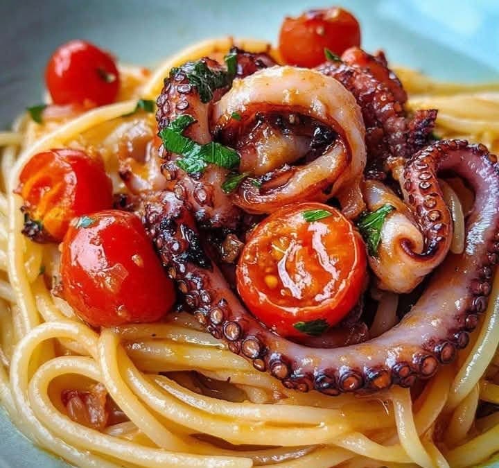 Spaghetti with Octopus, Cherry Tomatoes & Chili: A Mediterranean Delight