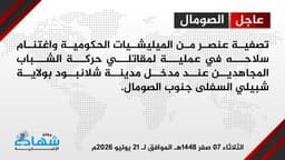 @TracTerrorism: Al-Shabaab Militants Assassinated a Somali Militia Member and Seized His Weapon in Shalan Boot (Shal...
