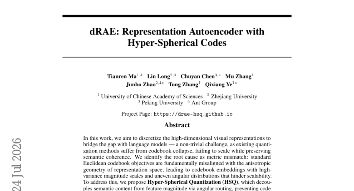 dRAE: Representation Autoencoder with Hyper-Spherical Codes