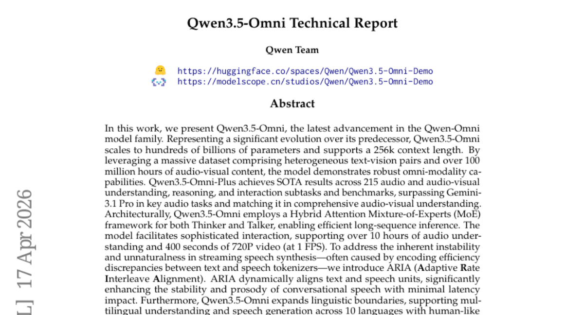 Qwen3.5-Omni Technical Report