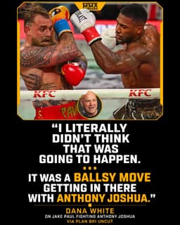 @MMAFighting: Dana White credits Jake Paul for ‘ballsy move’ fighting Anthony Joshua 🥊

📰 https://t.co/7WXum3y7DC ...