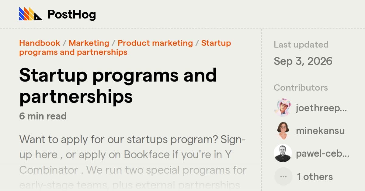 Startup programs and partnerships - Handbook - PostHog