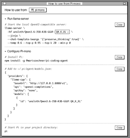 @_akhaliq reposted: Sharing my current setup to run Qwen3.6 locally in a good agentic setup (Pi + ll...