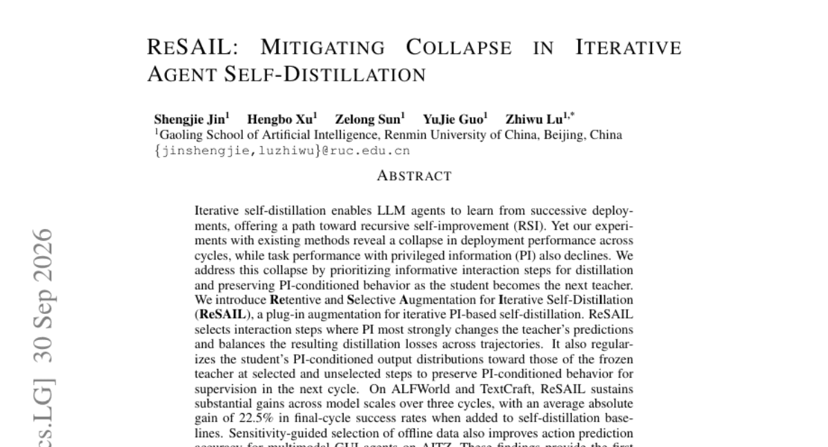 ReSAIL: Mitigating Collapse in Iterative Agent Self-Distillation