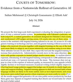 @emollick: A GPT-4 powered assistant for Pakistani judges increased the amount of cases they saw by 6% with no ...