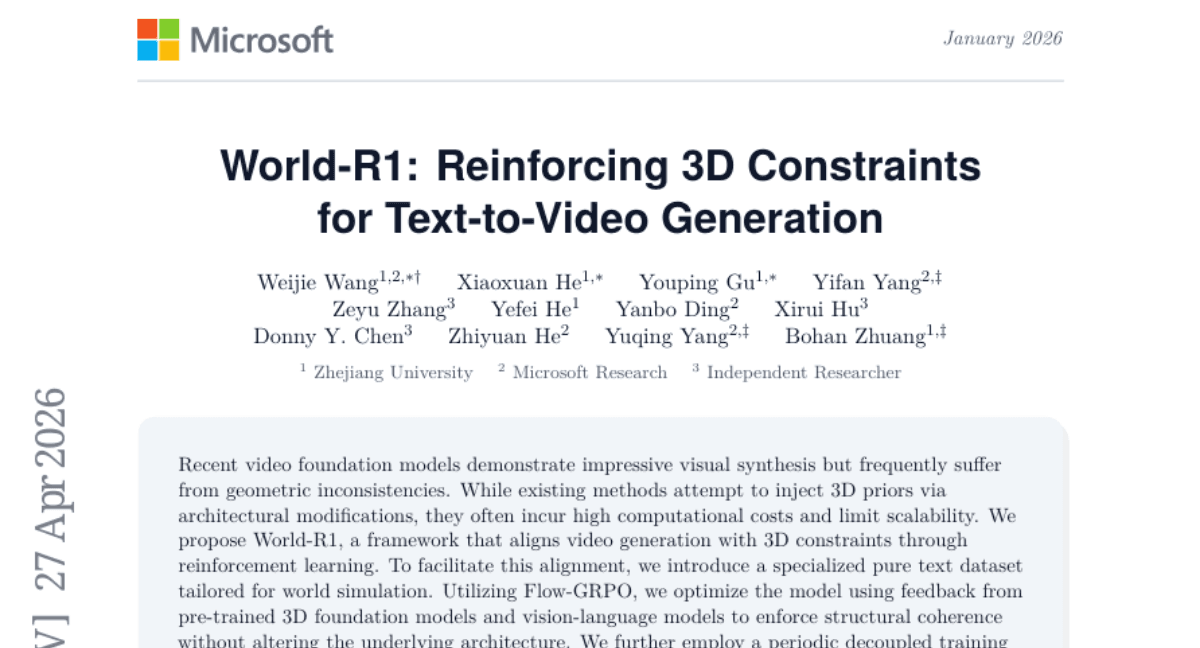 World-R1: Reinforcing 3D Constraints for Text-to-Video Generation