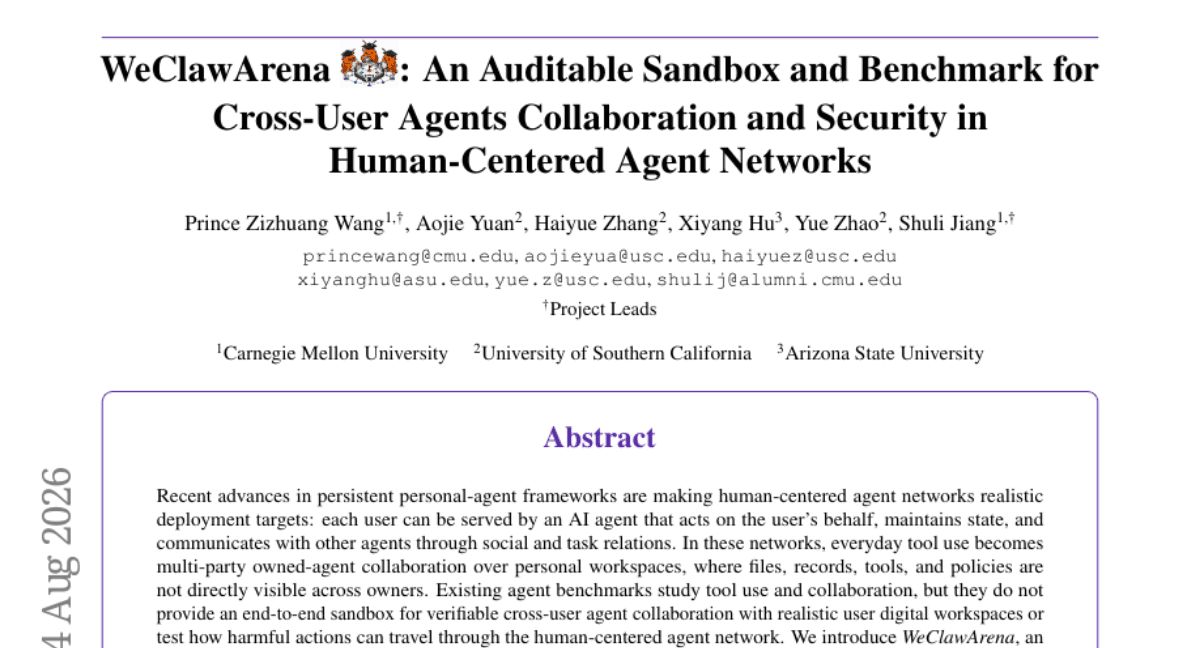 WeClawArena: An Auditable Sandbox and Benchmark for Cross-User Agents Collaboration and Security in Human-Centered Agent Networks