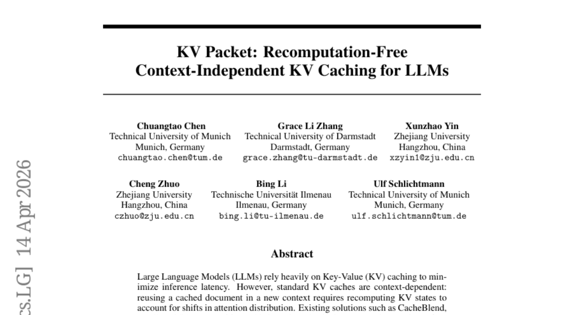 KV Packet: Recomputation-Free Context-Independent KV Caching for LLMs