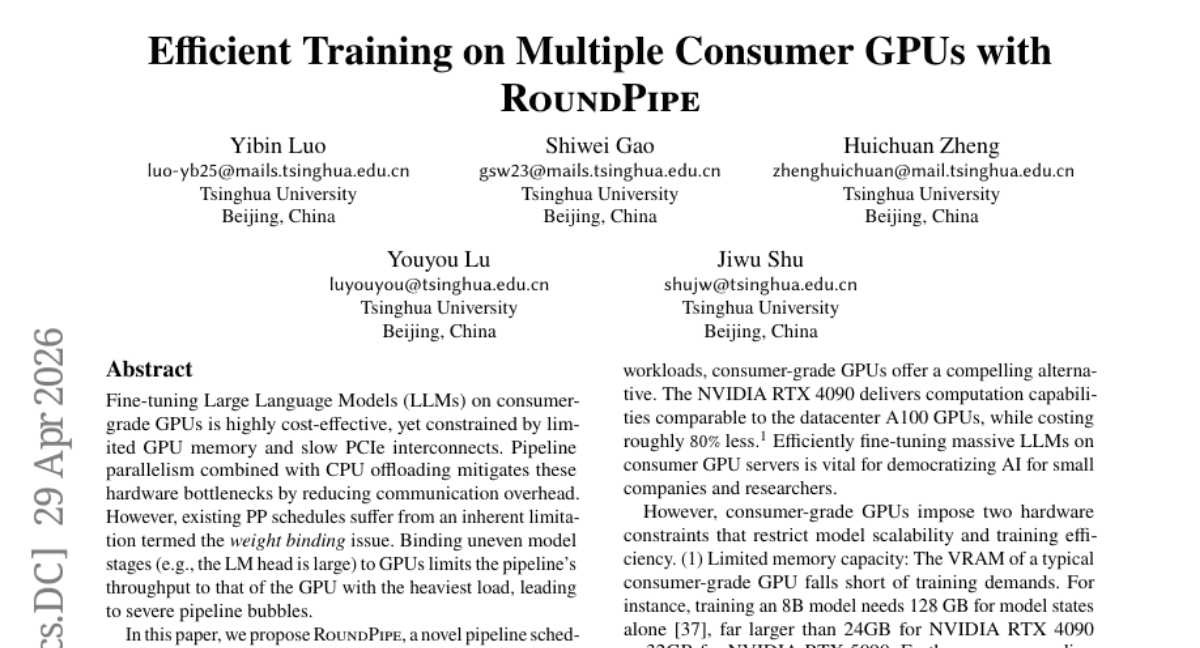 Efficient Training on Multiple Consumer GPUs with RoundPipe
