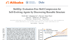 SkillZip: Evaluation-Free Skill Compression for Self-Evolving Agents by Discovering Reusable Structure