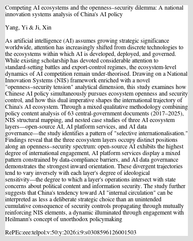A national innovation systems analysis of China's AI policy