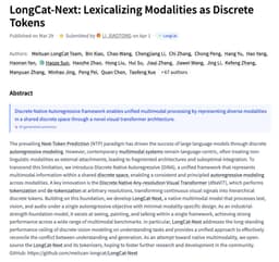 @_akhaliq: LongCat-Next

Lexicalizing Modalities as Discrete Tokens

paper: https://t.co/gKUZvc4KQ0 https://t.c...