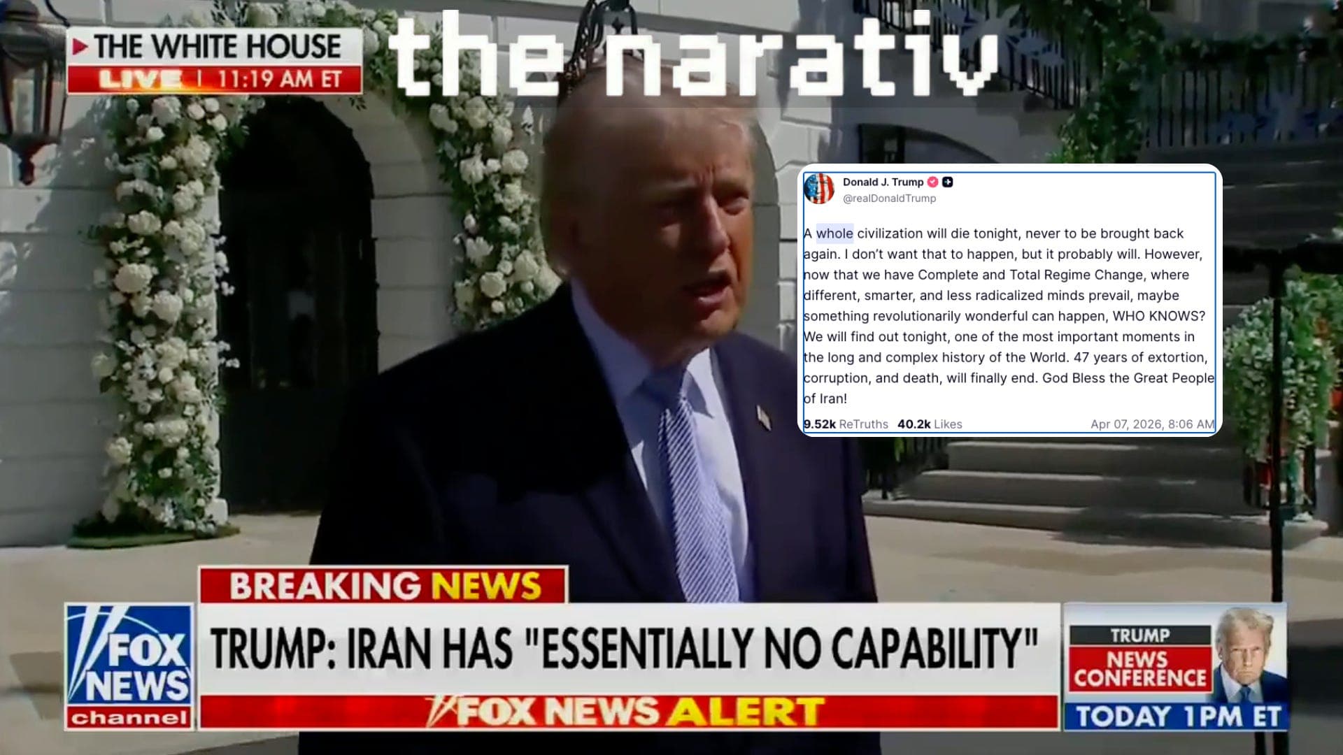 TRUMP WILL BOMB IRANIAN BRIDGES AND POWER PLANTS FROM 8 PM TONIGHT