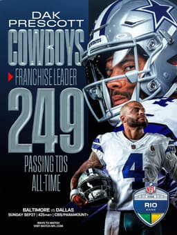 @NFL: First game as the official franchise leader ⭐️ @dak

@BALvsDAL – Sunday 4:25pm ET on CBS/Paramount+
...
