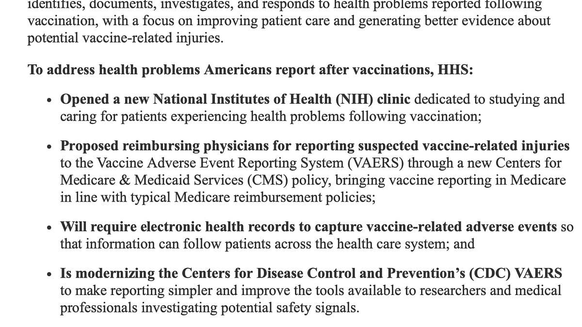 Here are some more details regarding the HHS-wide effort to strengthen the study, reporting and treatment of vaccine injuries