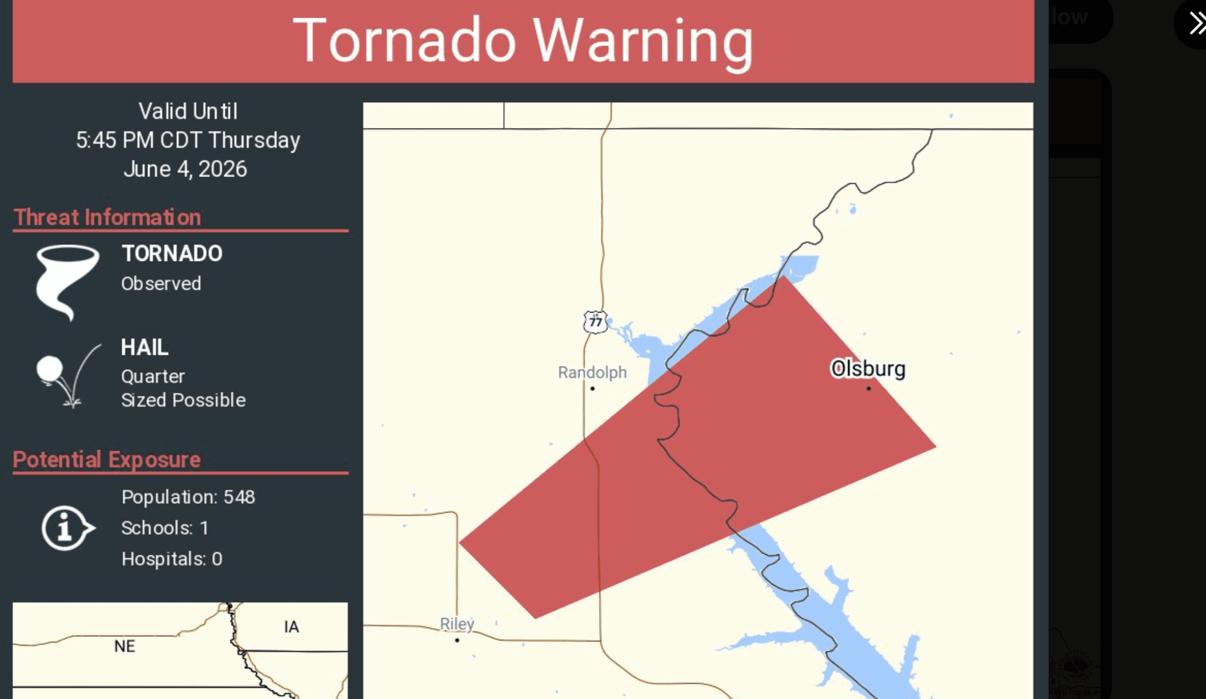 Possible tornado damages 5 structures in Riley County