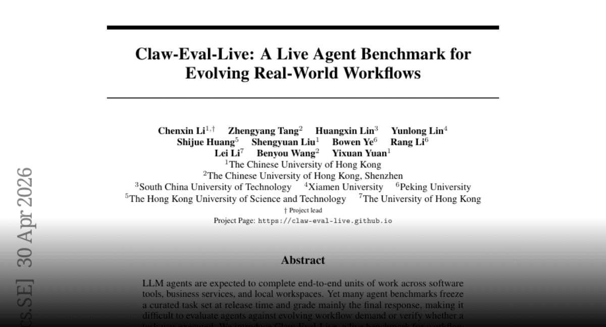 Paper page - Claw-Eval-Live: A Live Agent Benchmark for Evolving Real-World Workflows