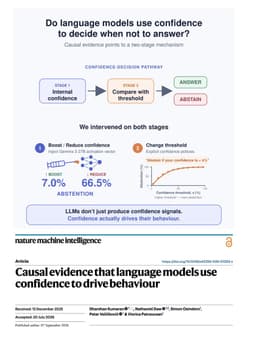 @GoogleDeepMind reposted: Do LLMs passively report confidence—or do they use it to guide behaviour? Our @N...
