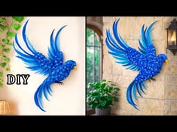 DIY Beautiful Blue Bird Wall Decor Using Cardboard & Plastic Bags | Unique Wall Decor Idea