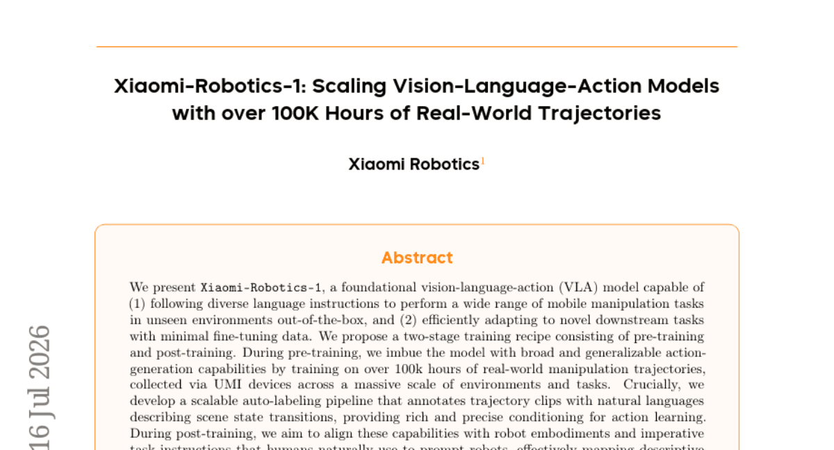 Xiaomi-Robotics-1: Scaling Vision-Language-Action Models with over 100K Hours of Real-World Trajectories