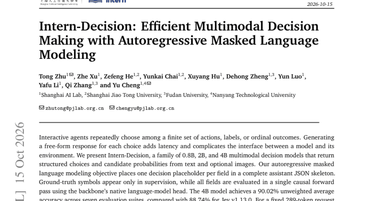 Intern-Decision: Efficient Multimodal Decision Making with Autoregressive Masked Language Modeling