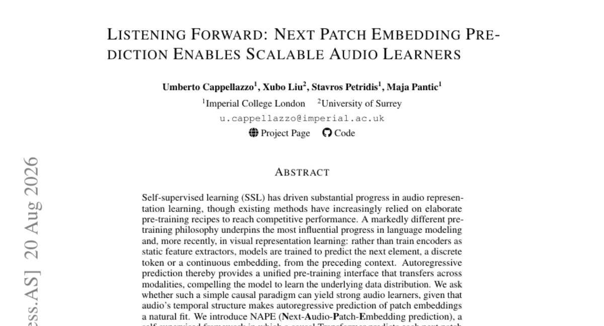 Listening Forward: Next Patch Embedding Prediction Enables Scalable Audio Learners