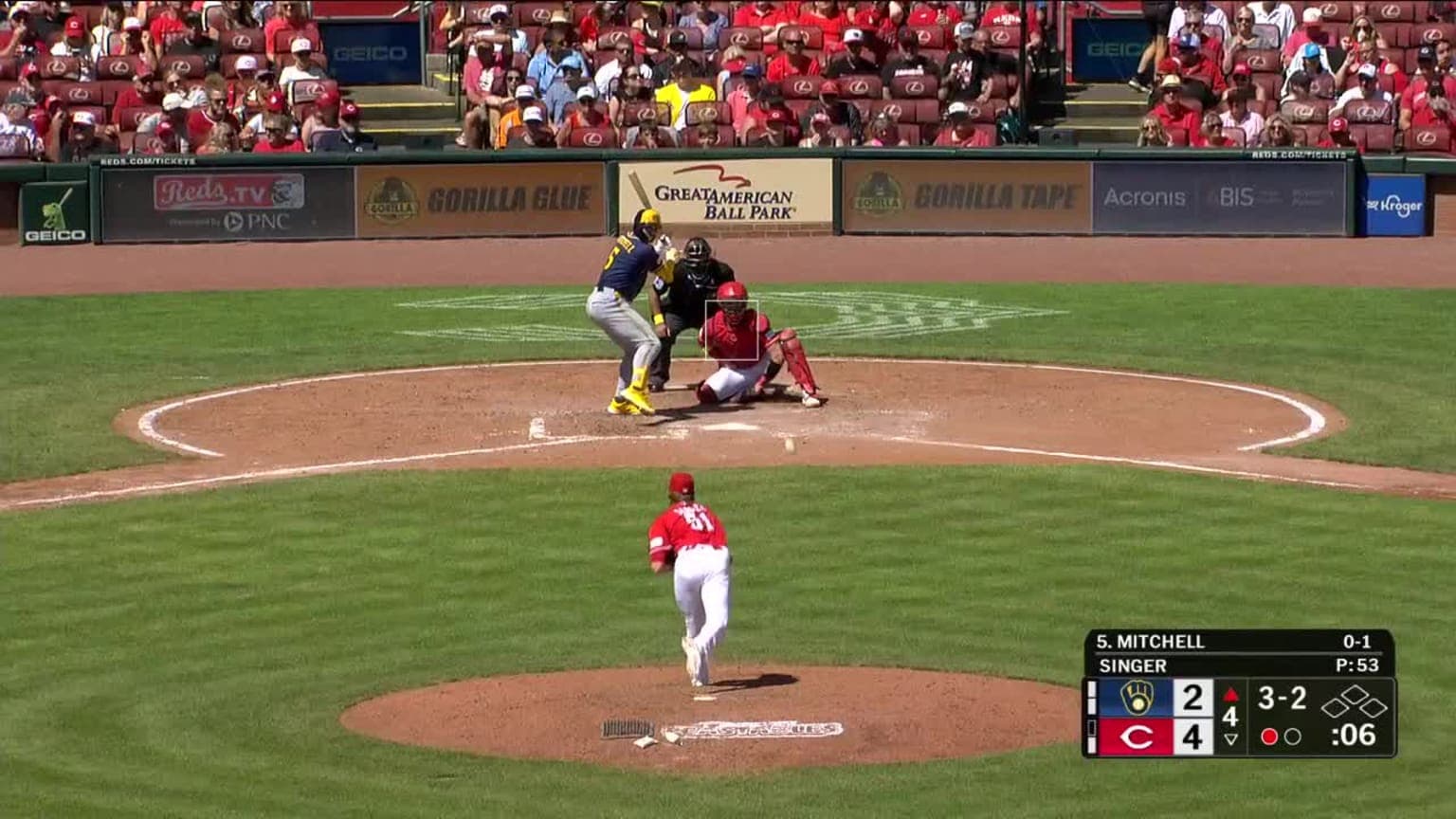 Brady Singer In play, no out to Garrett Mitchell | 09/06/2026 - MLB.com