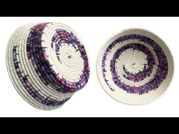 Handwoven Basket, Beige Purple Basket, Table Top Basket, Home Decor Accents,Rope Basket,Round Basket