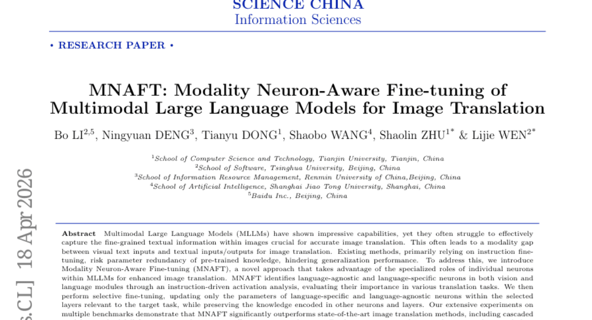 MNAFT: modality neuron-aware fine-tuning of multimodal large language models for image translation