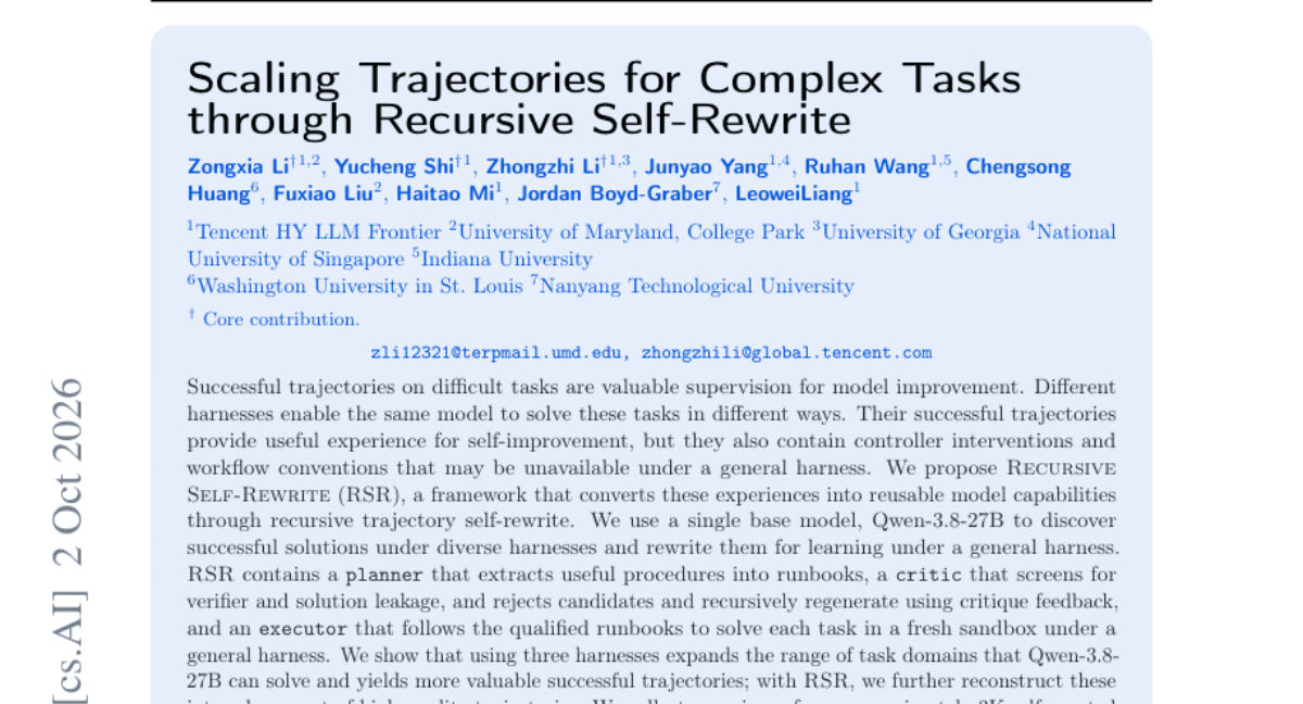 Scaling Trajectories for Complex Tasks through Recursive Self-Rewrite