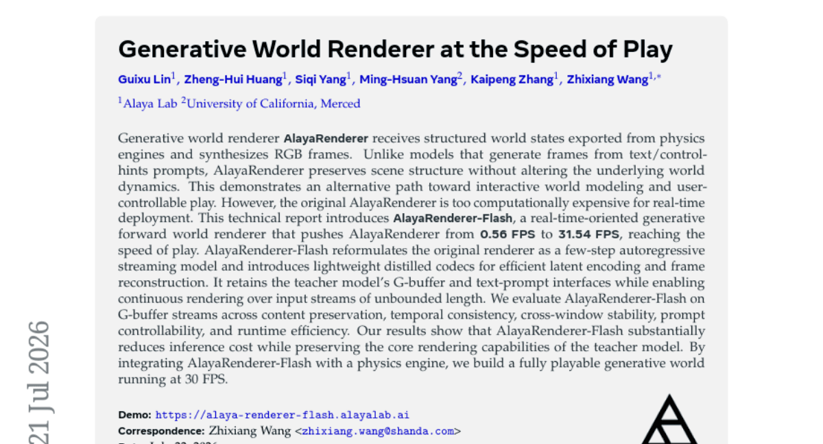 Generative World Renderer at the Speed of Play
