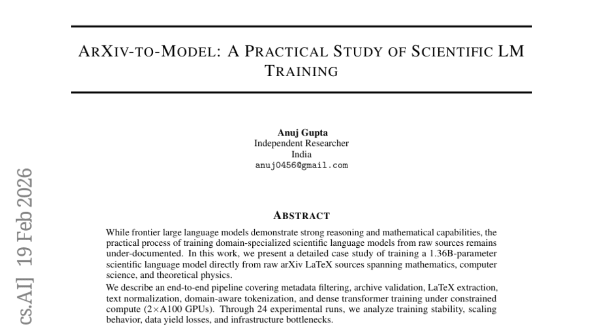ArXiv-to-Model: A Practical Study of Scientific LM Training