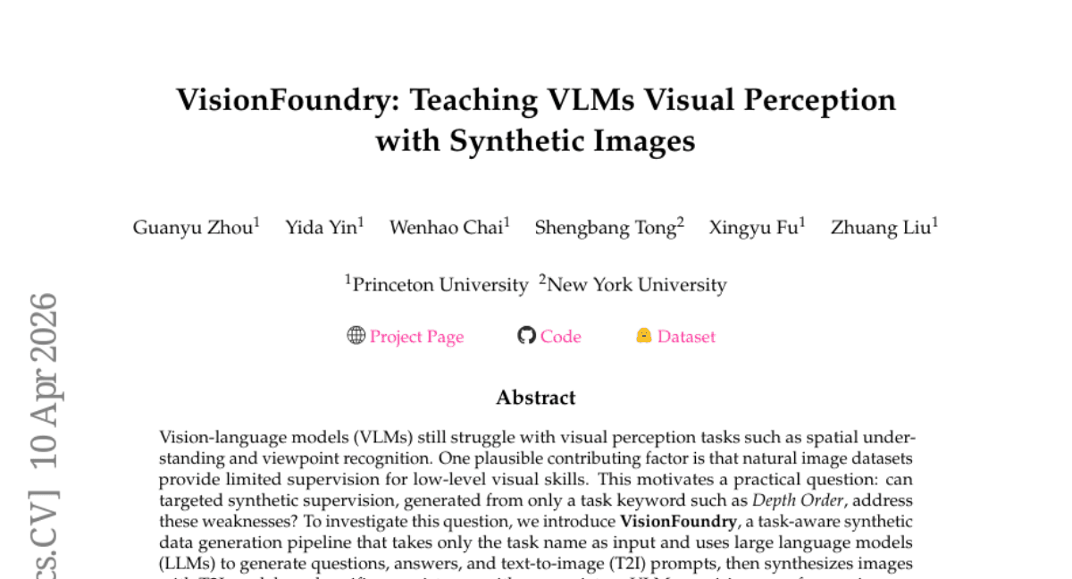 VisionFoundry: Teaching VLMs Visual Perception with Synthetic Images
