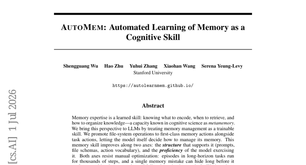 AutoMem: Automated Learning of Memory as a Cognitive Skill