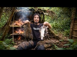 Building a Rain Shelter and Surviving Harsh Weather While Finding Wild Food in the Jungle