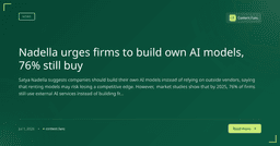 Nadella urges firms to build own AI models, 76% still buy