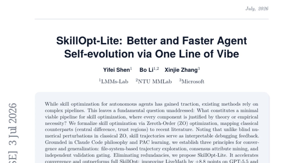 SkillOpt-Lite: Better and Faster Agent Self-evolution via One Line of Vibe